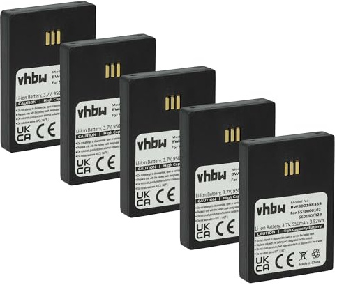 vhbw 5X Akku kompatibel mit Ascom i62 Protector | i62 Talker schnurlos Festnetz Telefon (950 mAh, 3,7 V, Li-Ion) Schwarz