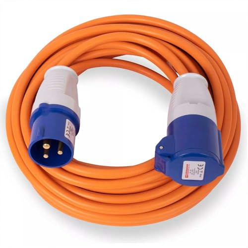 Heavy Duty Caravan Hook Up Cable, 10M Extension Lead Cable, 16 Amp Cable 240V Camping Extension Lead, High Visibility Orange - Perfect for Campervans & Motorhomes (10M)