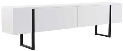 Modernes TV-Möbel, 180 cm, Weiß & Schwarz | 100% melaminbeschichtete Spanplatte, 18 mm dick | Schlichtes Design für Wohnzimmer & Unterhaltungsbereiche, stilvolle & funktionale Möbellösung
