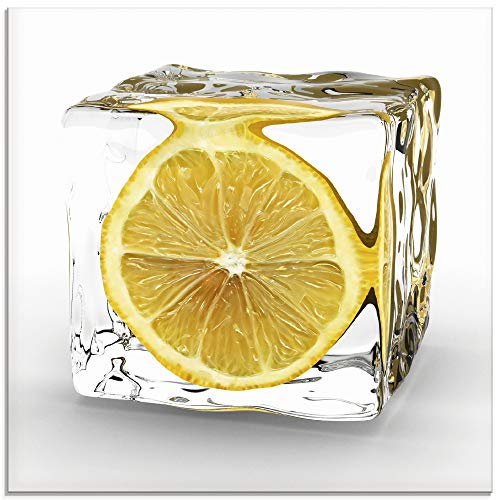 ARTland Wanddeko Glasbilder Wandbild Glas Bild einteilig 50x50 cm Quadratisch Obst Früchte im Eiswürfel Cocktails Bar Sommer Zitrone T5XT