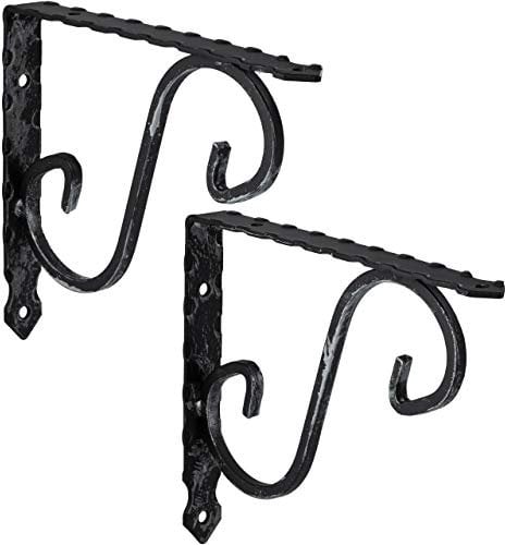 Gedotec Ornament-Konsole Schwerlastkonsole Metall Schwerlastträger | VICTORIA | Tiefe: 150 mm | Regalträger Tragkraft 15 kg | Stahl Antik schwarz geschmiedet | 2 Stück Regalwinkel im Landhaus-Stil