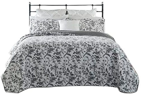 Laura Ashley - Twin Quilt Set, Soft Cotton Bedding with Reversible Design, Medium Weight for Year Round Use, 2 Piece Bed Set with Matching Pillowcase (Amberley Black/White)