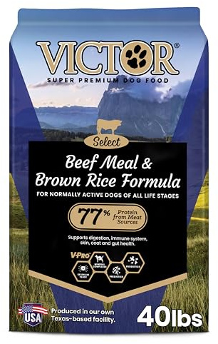 VICTOR Super Premium Dog Food – Select Beef Meal & Brown Rice Formula for Immune and Gut Health – Gluten-Free Beef Meal Dry Dog Food for All Normally Active Dogs of All Life Stages, 40 lbs