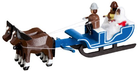 Rudolphs Schatzkiste Pferdeschlitten Schlittenpartie Miniaturgespann Länge 9cm NEU Gespann Mini Miniatur Seiffen Erzgebirge Pferdefuhrwerk Setzkasten Pferdegespann Dekoration Ganzjahresdekoration