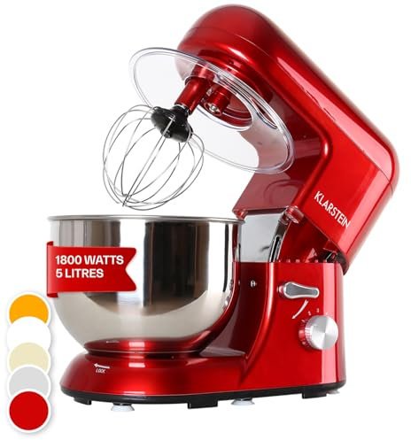 Klarstein Batidora Amasadora con Bol 5L para Hornear, Robot Cocina, Amasadora Reposteria 1800W, Gancho y Bol para Mezclar, Electrodomesticos Cocina Varillas Rotación Planetaria con 6 Velocidades
