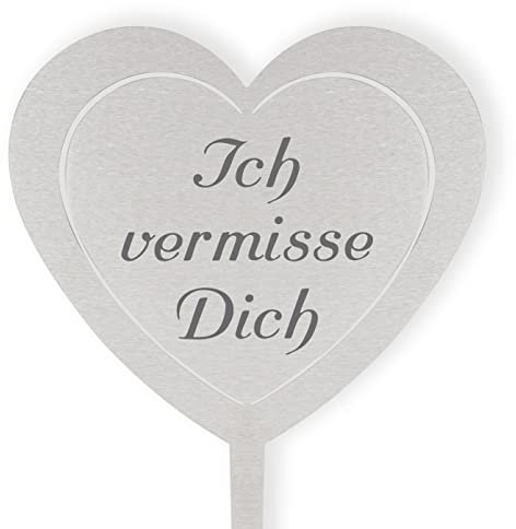 DOLORINO Grabstecker Herz kl. 'Ich vermisse Dich', liebevolle Erinnerung fürs Grab oder zuhause, Grabschmuck, Grabschmuck, eine wetterfeste Erinnerung aus Edelstahl, eine schöne Grabdekoration