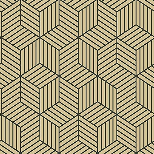 RoomMates RMK10707WP Metallic Gold and Black Striped Hexagon Peel and Stick Wallpaper