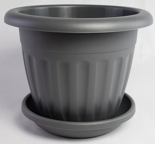 Pot de fleurs AZTEKI avec soucoupe assortie en différentes couleurs et tailles, couleur : anthracite, diamètre : 50 cm
