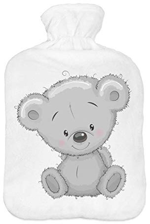 Wärmflasche mit Pullover Bezug 2 Liter Bettflasche mit schönen Fleece-Druck Bezug Gummi Wärmflasche mit Deckel Bär 5 [092]