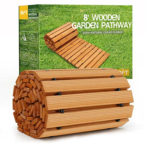 RELIANCER Allée de jardin en bois, allée droite en cèdre, allée de terrasse, allée décorative de jardin, allées de terrasse, allées de plage, routes en bois de plage, allées de fête de mariage (2,4 m)