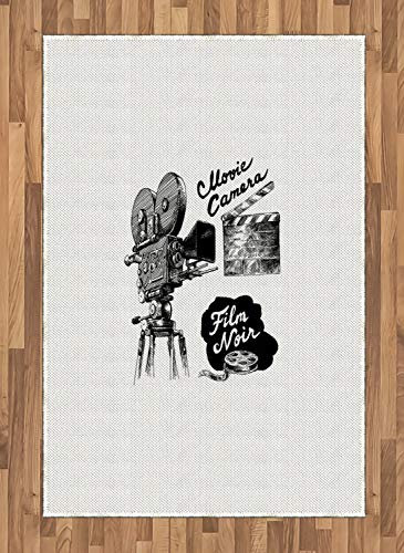 ABAKUHAUS Kino Teppich, Schwarze Filmkamera, Deko-Teppich Digitaldruck, Färben mit langfristigen Halt, 120 x 180 cm, Weiß Schwarz