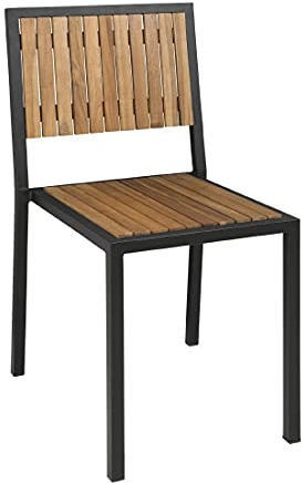 Bolero DS150 Steel & Acacia Wood Stackable Side Chairs, Pack of 4 | Supplied fully assembled for instant use; pre-oiled for long-lasting commercial use both indoors and outdoors.