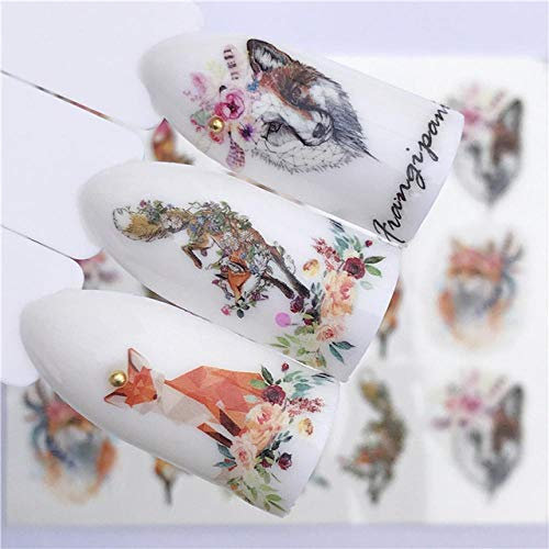 MWBLN Nail stickers,1PCS Kawaii Elk Fox Wolf Animal 3D Embossed Nail Sticker Flower Adhesive,DIY Manicure Slider Nail Art Tips Decorations Decals 5