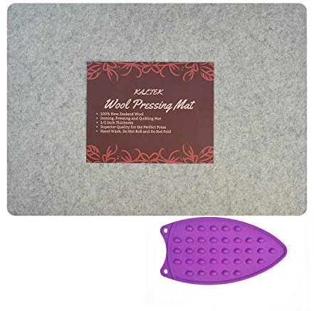 Wool Pressing Mat 24 x 17 for Quilting | 100% Pure New Zealand Wool Mat for Sewing and Ironing | Large Size and Comes with Silicone Iron Pad Included