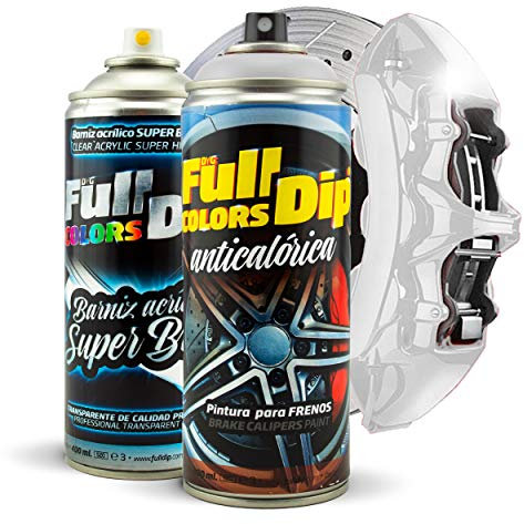 Set für Bremssattel, superglänzend, Spray, 400 ml (1 Sprühfarbe + 1 Sprühlack glänzend) - Einfache Anwendung - Professionelle Oberfläche (11 Farben zur Auswahl) (Weiß)