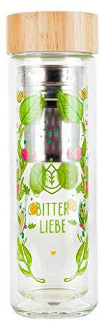 Bitterliebe® Teeflasche mit Sieb to go 400ml I Doppelglasige Teeflasche Glas mit herausnehmbaren Teesieb/Fruchteinsatz I Glastrinkflasche BPA frei