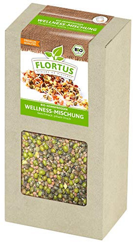 FLORTUS BIO Keimsprossen Wellness-Mischung (Mungbohnen, Alfalfa, Linsen und Rettich) (200 g) | Gesunde & leckere Keimsprossen | Sprossensaat | Keimsprossen | Keimsaaten