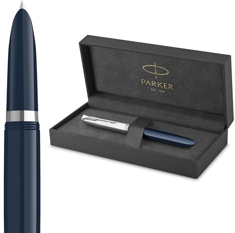 Parker 51 Füller | Nachtblauer Schaft mit Chromfarbenen Zierteilen | Füllfederhalter mit feiner Feder und schwarzer Tintenpatrone | Geschenkbox