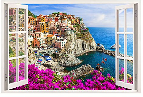 Advertising & Displays Werbecenter Berlin GmbH Leinwandbild mit Fensterblick – Cinque Terre 90 x 60 cm - Keilrahmen mit Druck