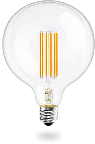 Klarlight 12W G125 E27 LED Kugel Glühbirne, Dimmbar Warmweiß 2700K 125mm, ES Edison Schraube in E27 LED Glühfaden Glühbirne, 120W Kugel Halogen Glühbirne äquivalent