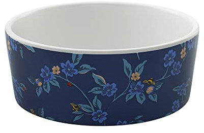 Cath Kidston Ceramic Pet Bowl – Small Feeding/Water Bowl for Cats & Dogs – Flora Fauna Print, Dishwasher Safe, Weighted to Prevent Spills – 18.5x18.5x7.5cm – Blue