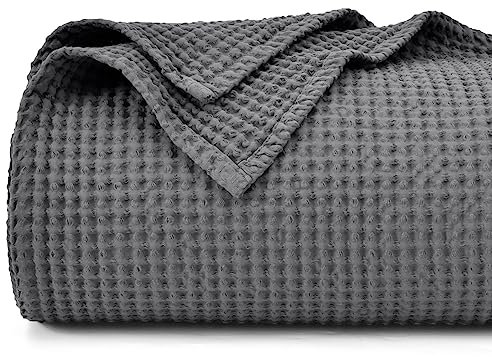 PHF 100% Baumwolle waffledecke Kuschedecke 150x200cm, leicht & atmungsaktiv, perfekt für den Sommer - Oeko-TEX® Zertifiziert - Hotelwäschequalität - Ideal für Sofa Couch Bett, Anthrazit