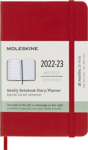 Moleskine - 18 Monate Wochenplaner, Terminkalender 2022/2023, Wochenplaner im Festen Einband und Gummibandverschluss, Maß Pocket 9 x 14 cm, Farbe: Scharlachrot