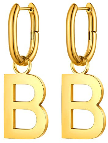 FOCALOOK Ohrhänger mit Buchstabe B für Damen, 316L Edelstahl Ohrringe in Gold, U-förmige Hängende Ohrringe für Geliebte/Freundin/Tochter zum Geburtstag/Valentinstag/Weihnachten