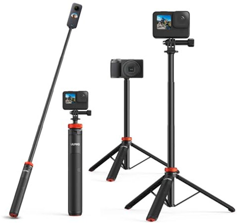 UURig Perche à Selfie télescopique Longue avec trépied, poignée étanche, pour Insta360 GoPro Hero 10 9 8 7 6 5 4 3 2, Fusion, Max, Session, AKASO, SJCAM, DJI OSMO