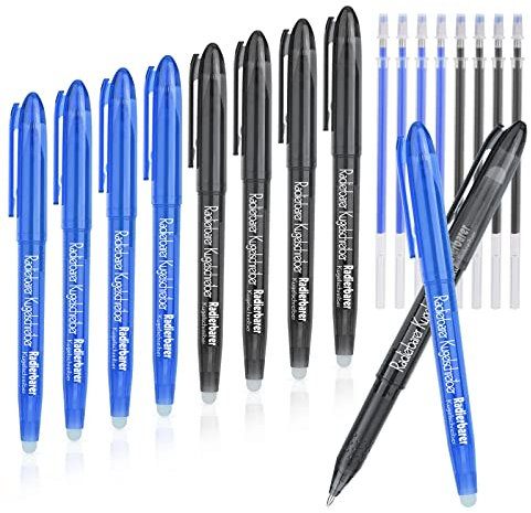 VOCIBO Radierbarer Kugelschreiber, 8 Stück Radierbarer Gelschreiber Ersatzminen Set, 0,5 mm Tintenroller Radierbar, Kugelschreiber zum Radieren mit Thermosensitiver Tinte (Schwarz/Blau)