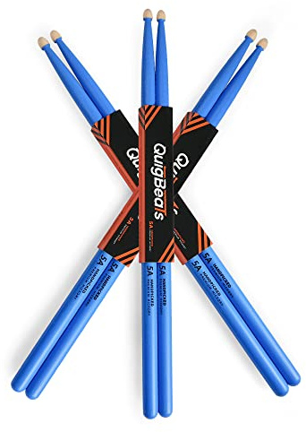 QuigBeats Drum Sticks, Hickory 5A Drumsticks, Drumsticks for Adults & Kids 5A 3 Pairs - Blue