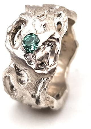 LeoLars-PABE Hell blau-grüner Turmalin Design Ring, Gr.55, aus 925er Silber, organisch, gehämmert, Unikat, Handarbeit