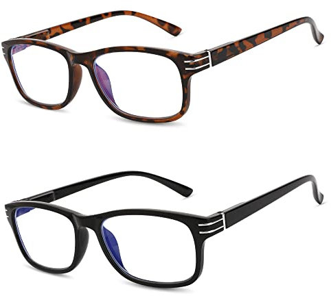 Madison Avenue 2er-pack Lesebrille, Blaulichtfilter Brille fur Damen und Herren, Rechteck Leser mit Federscharniere,Schwarz/Schildpatt +2.50 dioptrien