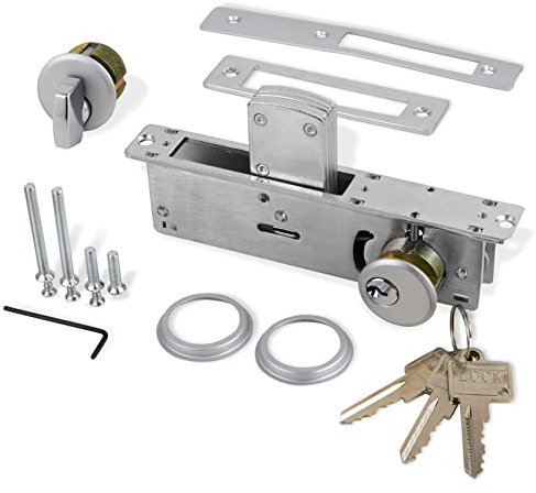 Storefront Door Mortise Lock Deadbolt Aluminum storefront Mortise Door Lock Hook Deadbolt Double Cylinder - Storefront Entry Door Lock Set (1-1/8 Backset)