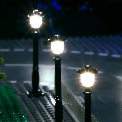 TEDDOO Design Block Led Licht - 15 Straßenlaternen, 10-in-1 und 7-in-1 Hub, superfeine Kabel versteckt in Bausteinen, kompatibel mit Lego (Schwarze Säule, weißes Licht)