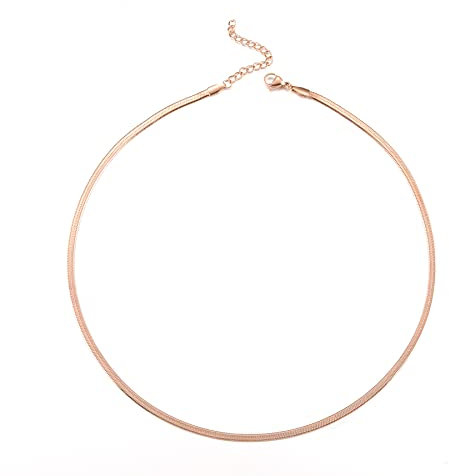 HSWYFCJY Roségold Schlangenkette Damen Halskette Fischgrätenhalskette Choker Halsband Halskette für Frauen Mädchen,Breite 3mm, Länge 45cm