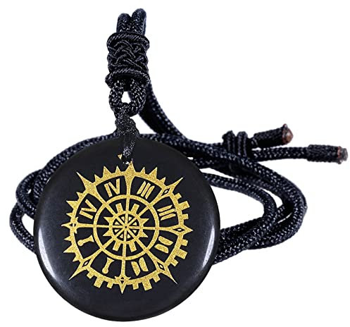 KYEYGWO Gravierte Römische Uhr Obsidian Ketten mit Einstellbare Seil, Runde Stein Anhänger Heilstein Talisman Halsketten Amulett Segen Schmuck für Damen und Herren
