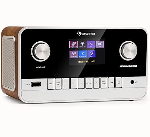 Auna Radio für Küche & Bad, Aufladbares DAB-Radio, DAB Plus Radio mit Bluetooth, Radio Batteriebetrieben mit DAB/DAB+/FM, TFT Display, Wecker, 5h Betrieb, Retro-Radio Klein, Radio mit Netzstecker 15W
