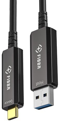 FIBBR Fiber Optic USB A to USB C Cable 15M, 10Gbps Long Distance Data Transfer USB 3.2 AOC for VR/AR, Webcam, Camera, Laptop, Mini PC, Printer and More