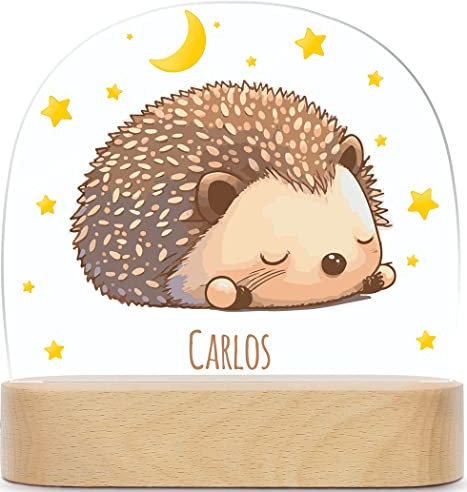 GRAVURZEILE Personalisiertes LED Nachtlicht für Kinder - Igel Design - Personalisiert mit Namen - Nachttischlampe für das Kinderzimmer - Geschenk für Kinder & Babys - Baby Geschenk