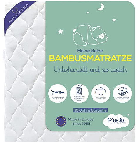 P'TIT LIT - Matelas Enfant/Bébé Bamboo - 70x140 cm - Viscose Douce et Absorbante - sans Traitement Chimique - Déhoussable - Oeko Tex® - Fabrication Française - EP. 10 cm