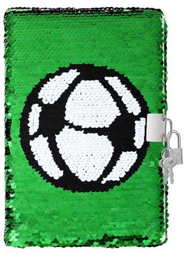 MAGICLULU Boys Sports Gifts Football Sequin Journal Notebook with Lock Kids Football Gifts Daily Sequin Notebook Kids Soccer Set Girls Diary with Lock and Key Diary Notebook Sequins Lining