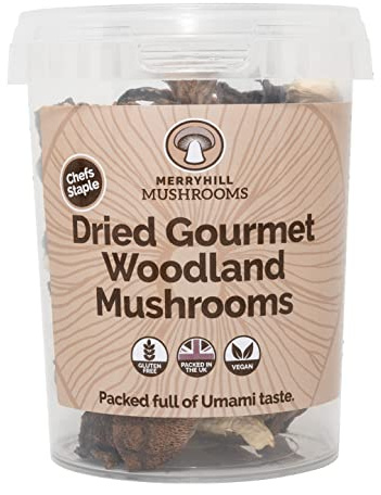 Merryhill Mushrooms - Dried Gourmet Woodland Mushrooms (Porcini Mushrooms, Slippery Jack Mushrooms, Oyster Mushrooms and Black Trumpet Mushrooms) (35g)