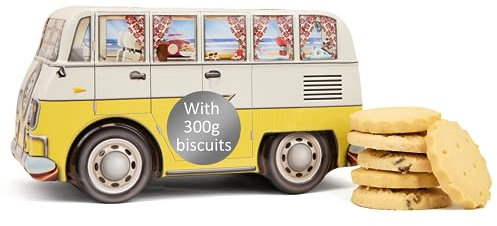 Retro Camper Van Biscuit Tin - Scottish Shortbread Assortment, Selection Box of Luxury Shortbread Treats for Sharing - Novelty British Gifts, Dads Birthday Presents, Fathers Day Gift Ideas, Yellow