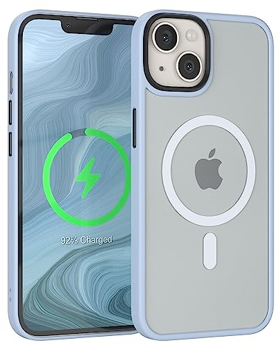 EAZY CASE - Hybrid Magnet Hülle kompatibel mit iPhone 13 kompatibel mit MagSafe, Rundumschutz, Schutzhülle Kratzfeste Transparente Rückseite, magnetisch Hülle, Edle Haptik Matt Himmel Blau