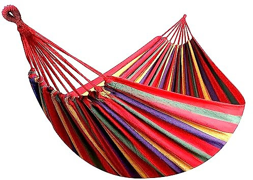 NTEK Hammock Garden Camping Swing Portable | Outdoor Cotton Hammock with Tree Straps | Outdoor Woven Canvas Hammock Portable | Hammock Canvas Soft Swing Sleeping (RED 2person)