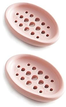 Lot de 2 porte-savon rose en silicone pour salle de bain, cuisine, comptoir, voyage