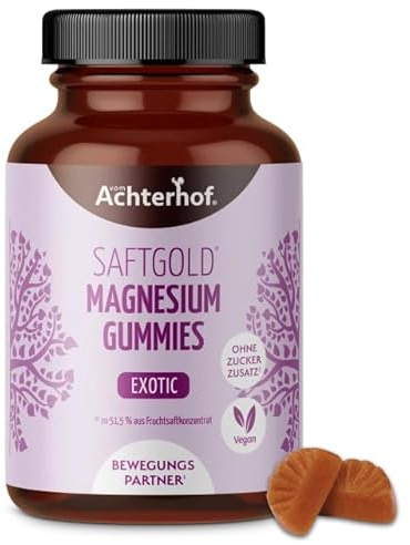 Saftgold Magnesium Gummies 60 Stück | Exotische Früchte Geschmack | 188mg Magnesium je Tagesdosis für eine normale Muskelfunktion | Fruchtanteil von 78% | vegan | gelatinefrei | vom Achterhof