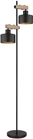Globo Stehlampe Stehleuchte höhenverstellbar Wohnzimmerlampe Holzoptik schwarz gold, Metall MDF, 2x E27, LxH 44x168 cm