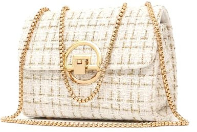 DFJXXX Kleine Damen-Umhängetasche aus Tweed, Handtasche und Geldbörse, modisch, gesteppt, Umhängetasche, Abendtasche, Clutch, Weiss/opulenter Garten